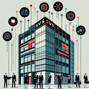 Illustrated multi-story building with ‘SVS’ signage representing Summit Venture Studio