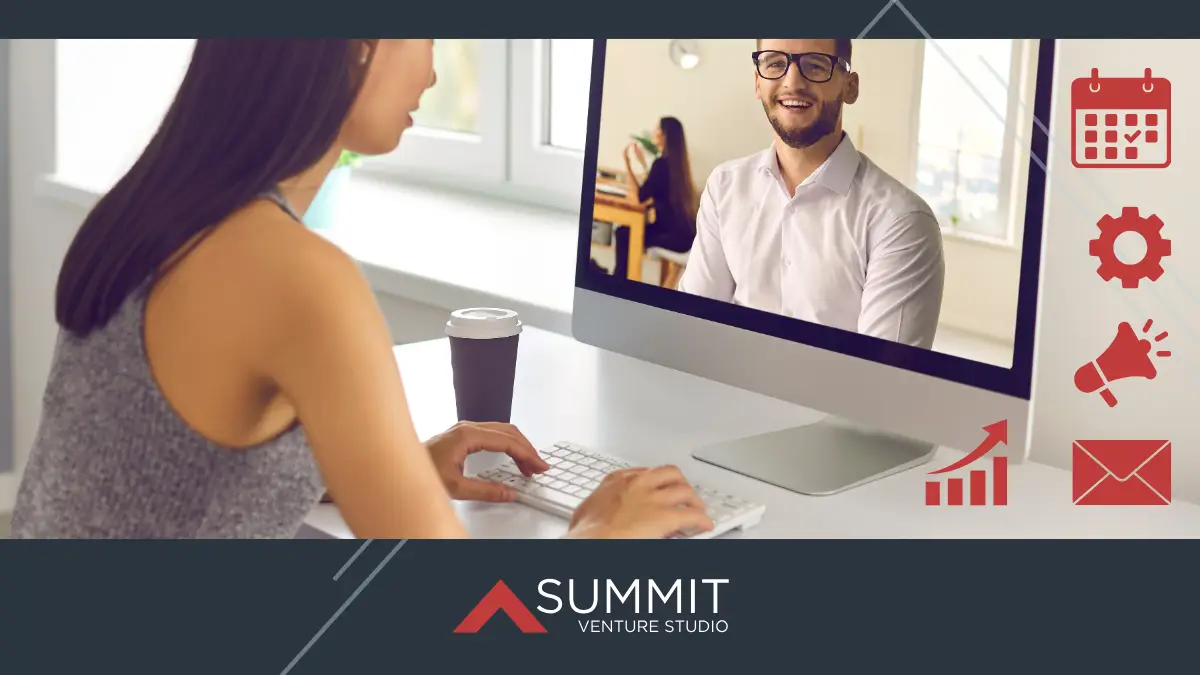 Startup founder working with a virtual assistant on various business tasks via video call.