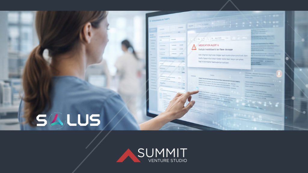 Clinician reviewing patient data with medication alert in hospital, representing medication safety platform deployment